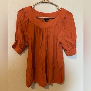 Ann Taylor Petite Orange Collared Balloon Sleeve ShortSleeve Pullover Blouse XXS